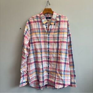 Arnau XL Linen Button Down Shirt Pink Blue Plaid